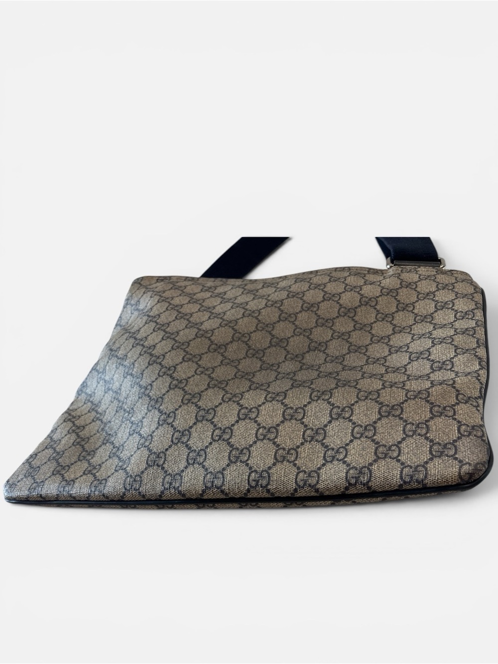 Gucci grey and navy GG Monogram Canvas Crossbody Bag with Navy Strap - Picture 6 of 11